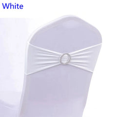  Showlu Fashion Store WHITE Spandex Chair Sash Wedding With Round Buckle Lycra Stretch For All Band Universal Birthday Party Show Decoraiton