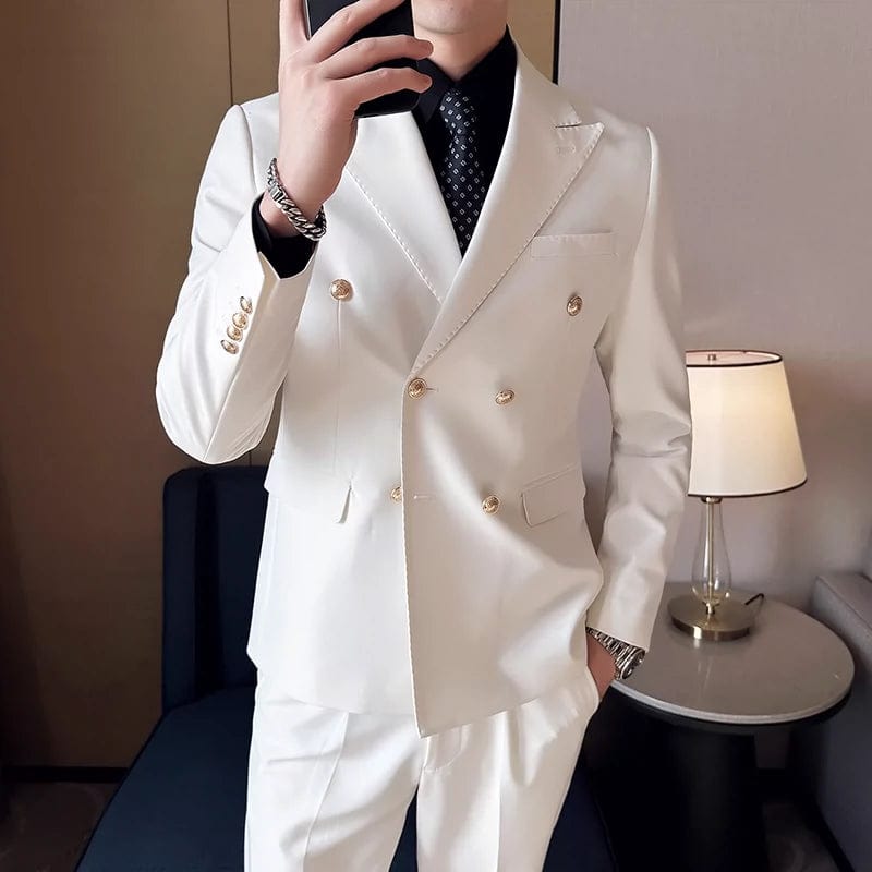  Showlu Fashion Store White [suit + vest + trousers] + send [black shirt + blue tie]] / M Host Casual White Closure Collar Slim Fit Suit