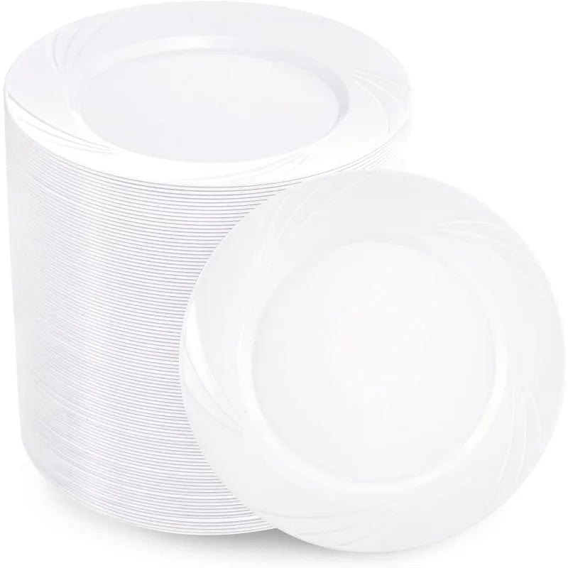 Showlu Fashion Store White / United States 350PCS Pink and Gold Plastic Plates - Pink Disposable Plastic Dinnerware Set for 50 Guests Include 50 Dinner Plates