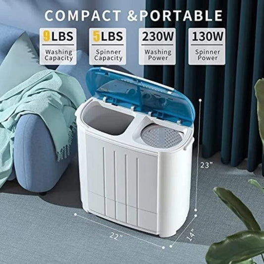  Showlu Fashion Store WHITE / United States Portable Washing Machine, Twin Tub Washing Machine Compact spinner Combo with 14lbs capacity, 9Lbs Washer and 5Lbs Spinner Dryer