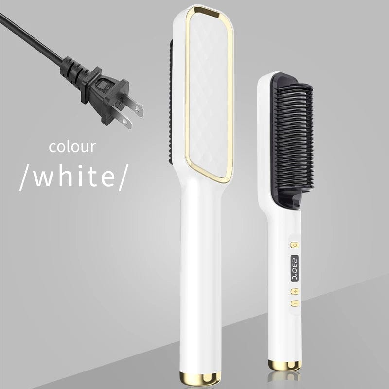  Showlu Fashion Store White US Electric Hot Comb Multifunctional Straight Hair Straightener Comb Negative Ion Anti-Scalding Styling Tool Straightening Brush