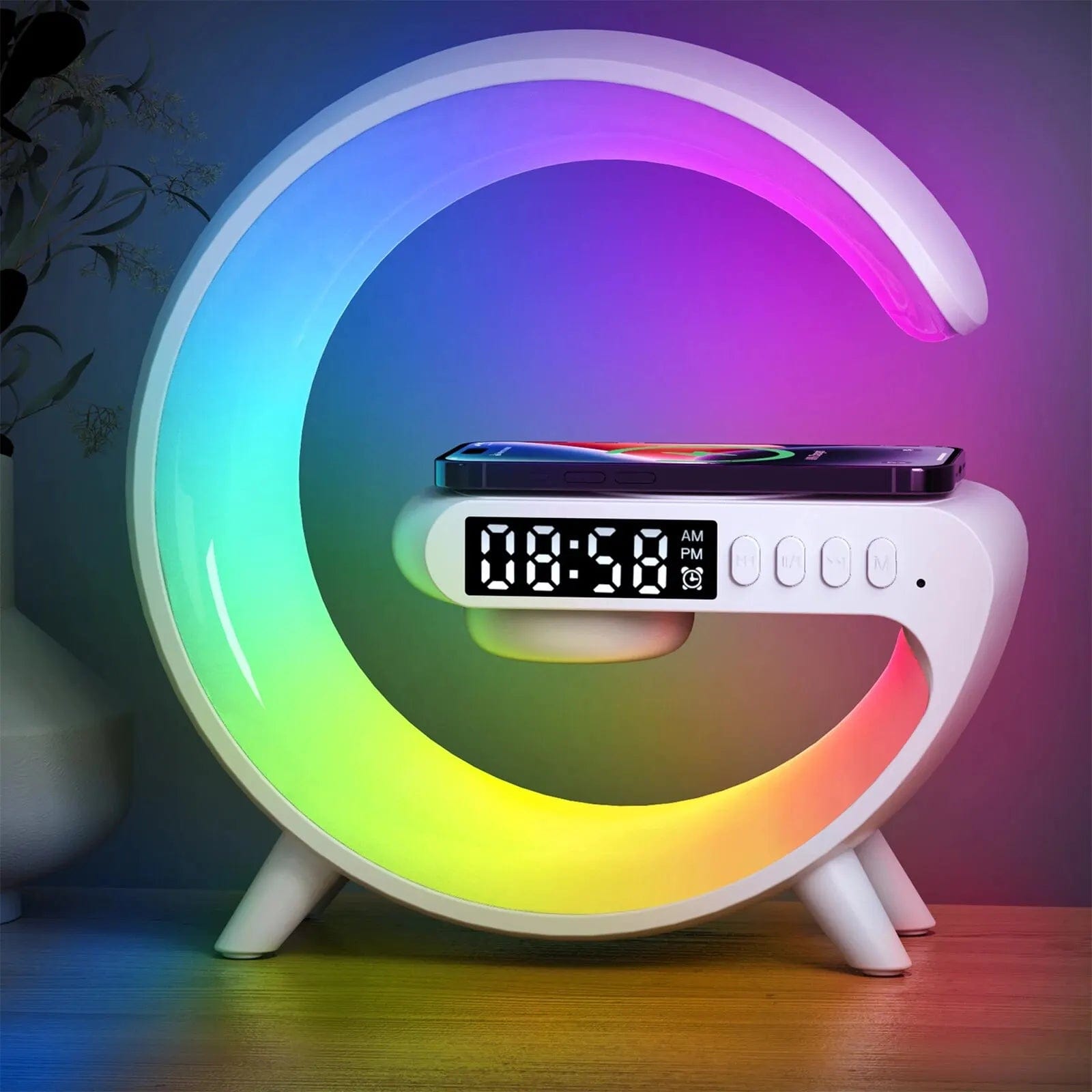 SHOWLU FASHION STORE White-USB LED Smart Wake Up Light RGB Night Light with Wireless Speaker 15W Wireless Rechargeable Desk Lamp for Bedroom Bedside Game Room