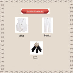 Showlu Fashion Store White (vest pants)(Send collar flower) / 110cm [recommended weight 15.00 kg-18.50 kg]] Children's Costume British Handsome Host Suit