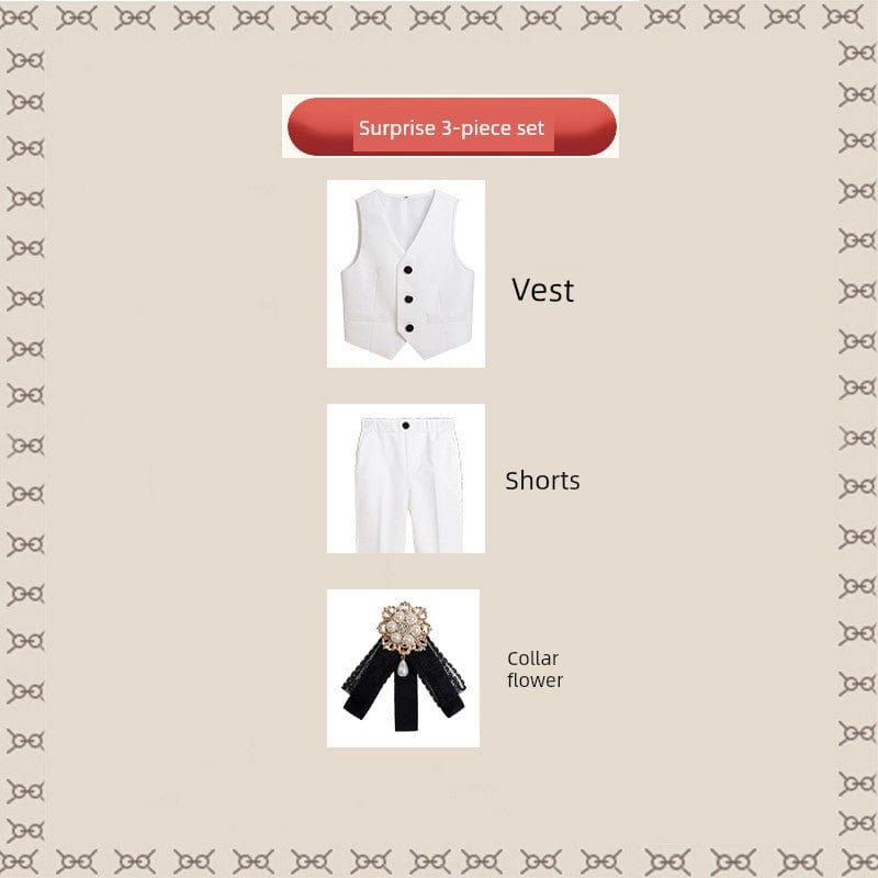 Showlu Fashion Store White (vest shorts)(Send collar flower) / 100cm [recommended weight 12.50 kg-15.00 kg]] Children's Costume British Handsome Host Suit