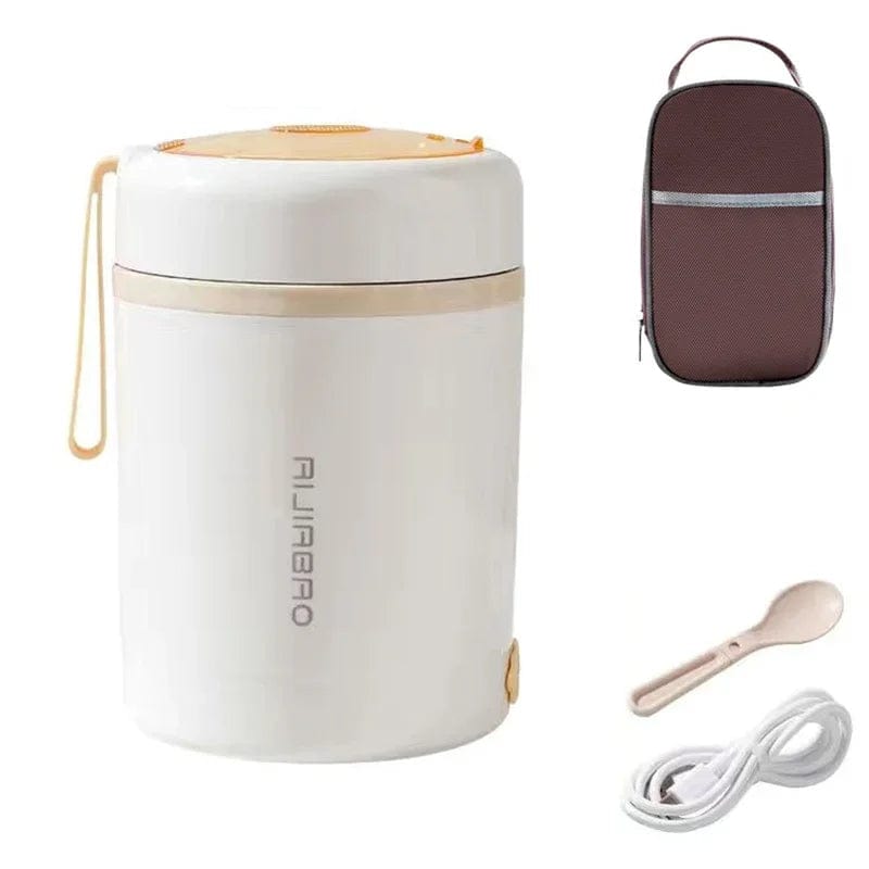 Showlu Fashion Store White- With Bag / 600ML 0.6L Stainless Steel USB Plug Electric Heated Lunch Box 12V 24V 5V Car Truck Office Outdoor Portable Food Warmer Container Set