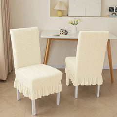 Showlu Fashion Store white-with skirt / one size / CHINA 2024 New Soft Plaid Velvet Chair Covers Thickened Spandex Table Chair Cover Stretch Slipcove For Dining Elastic Home Textiles