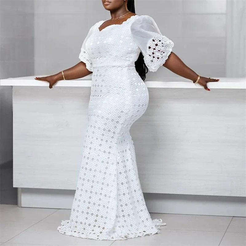 SHOWLU FASHION STORE White Women Dress Bodycon Long Maxi Robe African High Waist Trumpet Femme Vestiods Plus Size Dresses S-5XL