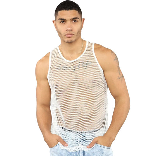 SHOWLU FASHION STORE WHITE / XL Hirigin Men Summer Sexy Sheer Mesh Tank Tops See-through Fishnet Slim Fit Tank Vest Male Gym Muscle Tanks Tops Tee Costumes