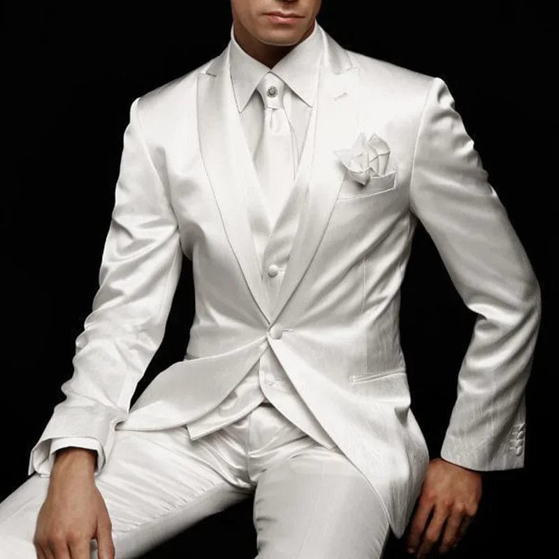 SHOWLU FASHION STORE WHITE / XXL (EU54 or US44) / CHINA Slim Fit Men Suit for Wedding Groom Tuxedos 3 Piece Custom Satin Male Fashion Set Jacket with Pants Vest Latest Style 2024