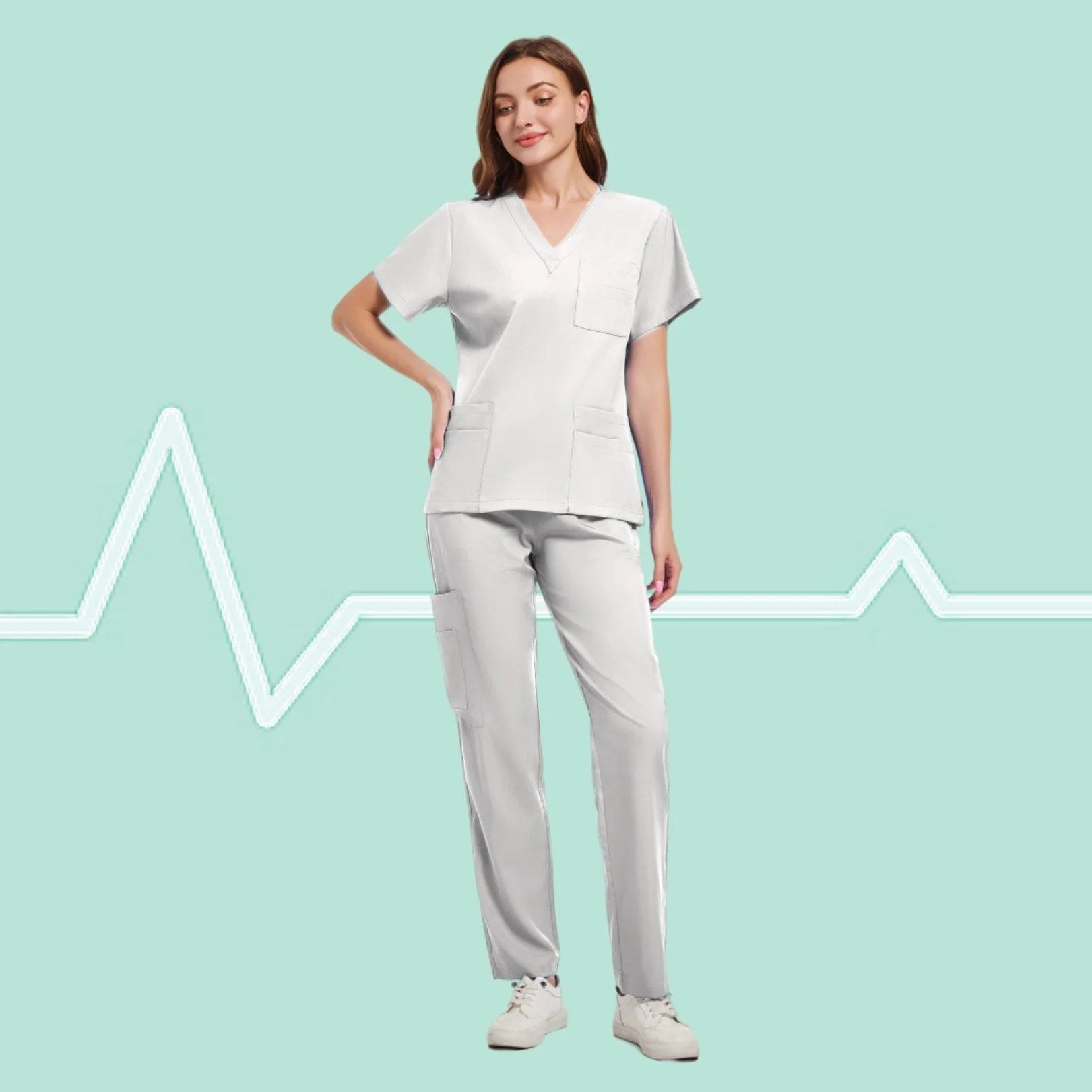 SHOWLU FASHION STORE White / XXL High Quality Uniforme Medical Nurse Uniform Scrub Set Women and Men's Modern V-Neck Top and Pant Hospital Workwear Doctor Suits