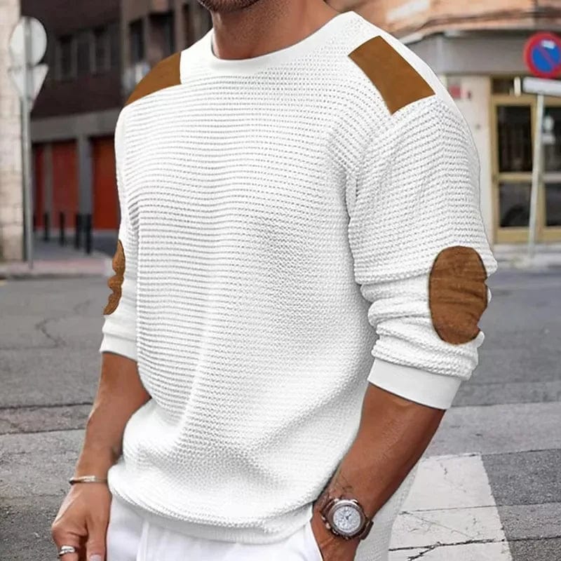  Showlu Fashion Store White / XXL Sweater Men O-neck Pullovers Youthful Vitality Fashion Patchwork Knitted  Men Slim Casual Pullover Autumn Winter Knitwear Man