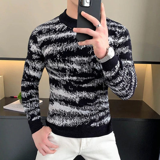 SHOWLU FASHION STORE WHITE / XXXL 80-87KG Autumn Winter Velvet Knitted Sweater Men Long Sleeve Casual Business Sweaters Comfortable Warm Versatile Social Pullover Tops