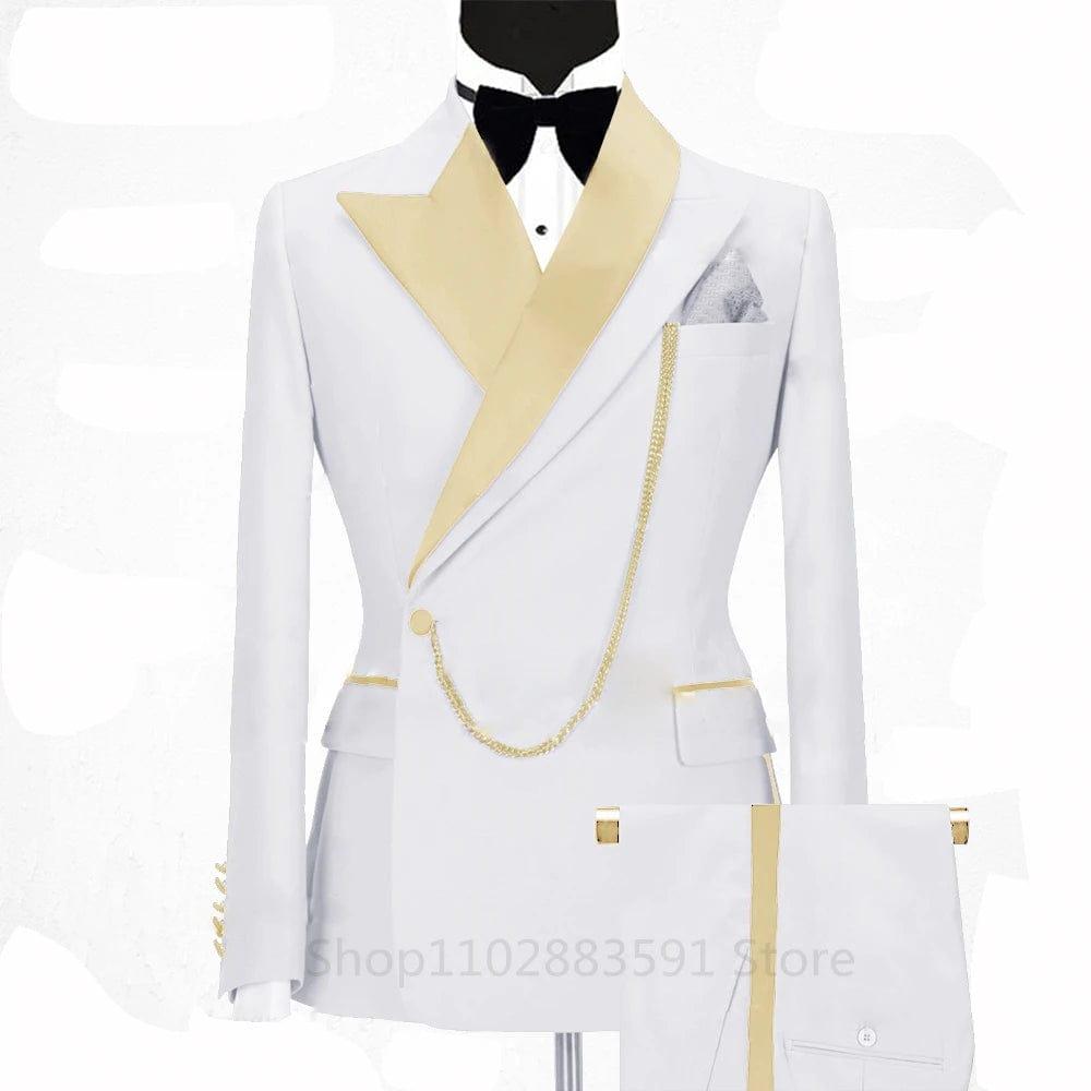 SHOWLU FASHION STORE White / XXXL(EU56 or US46) Luxury Fashion Men Suits Slim fit Business Shiny Lapel Blazer 2 Pieces Evening Dinner Wedding Tuxedos Custom Jacket Pants Set