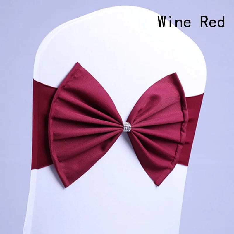 Showlu Fashion Store Wine Red / 10PCS 50/30/10pc/Lot Bow Chair Sashes Band For Wedding Party Birthday Banquet Spandex Stretch Blend Chair Bow Tie Band Belt Ties Cover