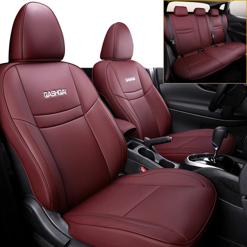  Showlu Fashion Store Wine red 2016 / CHINA Custom Car Seat Covers for Nissan Qashqai 2016- 2022 Luxury Protection Synthetic Leather Seat Cushion 5-Seater Complete Full Set