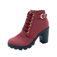  Showlu Fashion Store Wine Red / 36 New Spring Winter Women Pumps Boots High Quality Lace-up European Ladies Shoes PU High Heels Boots Fast Delivery Platform Boots