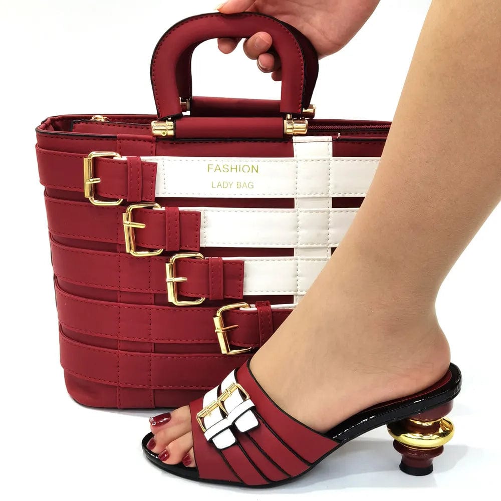  Showlu Fashion Store wine red / 41 Doershow  Italian Shoes And Bag Sets For Evening Party With Stones Italian Leather Handbags Match Bags!HOP1-25