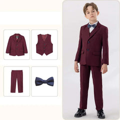 Showlu Fashion Store WINE RED 4PCS / 15-16T 160-170CM Children White Baptism Piano Party Dress Kids Jacket Vest Pants Bowtie 4PCS Ceremony Photograph Suit Boys Performance Costume