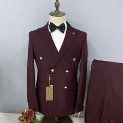 SHOWLU FASHION STORE Wine Red / Asian 5XL is US 2XL 2 Pcs Suit Set Blazers Jacket Pants / Fashion Men Casual Business Pure Color Double Breasted Groom Wedding Formal Dress Suit