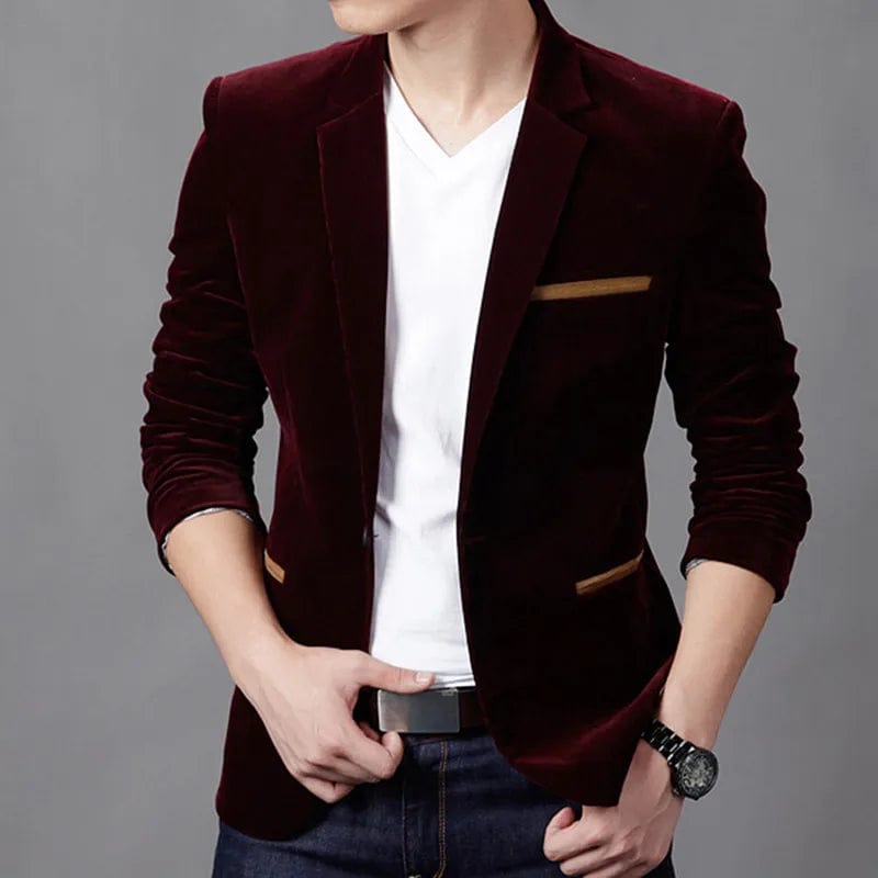 SHOWLU FASHION STORE Wine red / CHINA / Asia M 48-53kg Luxury Corduroy Men Blazer New 2022 Autumn Fashion High Quality Classic Busines Coat Slim Fit Men Suit Blazers Plus Size 4XL-M