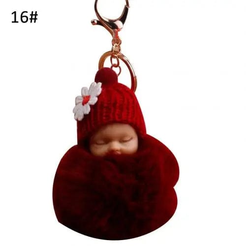 SHOWLU FASHION STORE Wine Red / CHINA Cute Pompom Sleeping Baby Keychain Fluffy Plush Doll Keychains Women Girl Bags Keyrings Cars Key Ring Gift Charming Decor