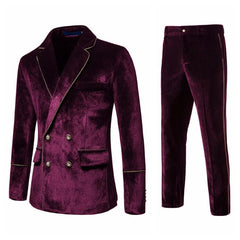 SHOWLU FASHION STORE wine red / EU Size S Men's High-end Velvet Suits  Dress Jacket Party Costumes Jacket and Pants