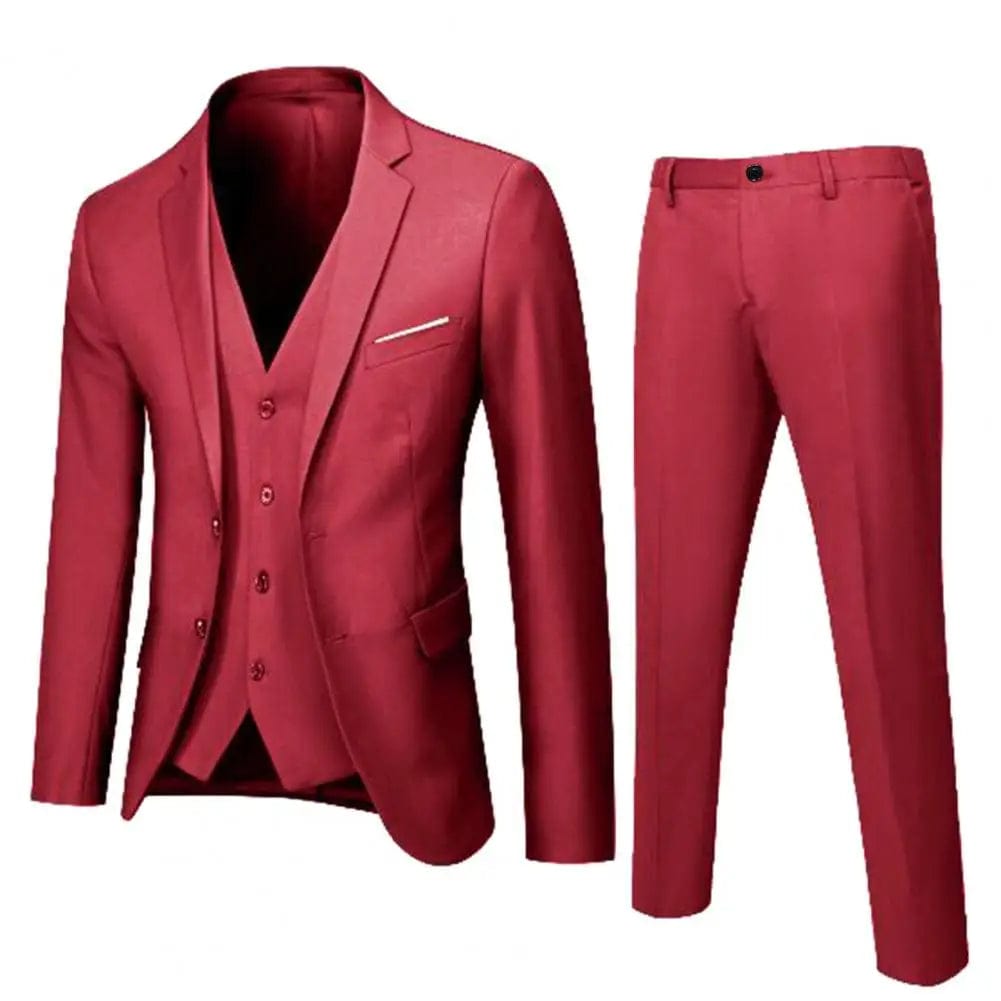 SHOWLU FASHION STORE Wine Red / L Men Slim Fit Suit Set Elegant Men's Formal Business Suit Set with Vest Coat Pants for Office Meetings Groomsmen or Wedding