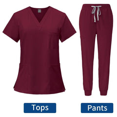 SHOWLU FASHION STORE wine red / L Slim Fit Medical Scrubs Uniform Women Scrub Sets Nursing Accessories Hospital Surgery Gowns Dental Clinic Beauty Salon Workwear