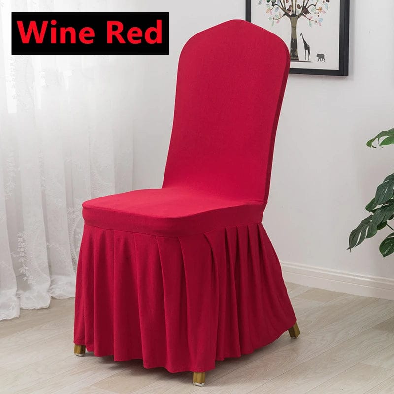  Showlu Fashion Store Wine Red Pleated Skirt Stretch Spandex Dining Chair Cover Removable Weddings Banquet Chair Protectors Party Hotel Washable Seat Covers