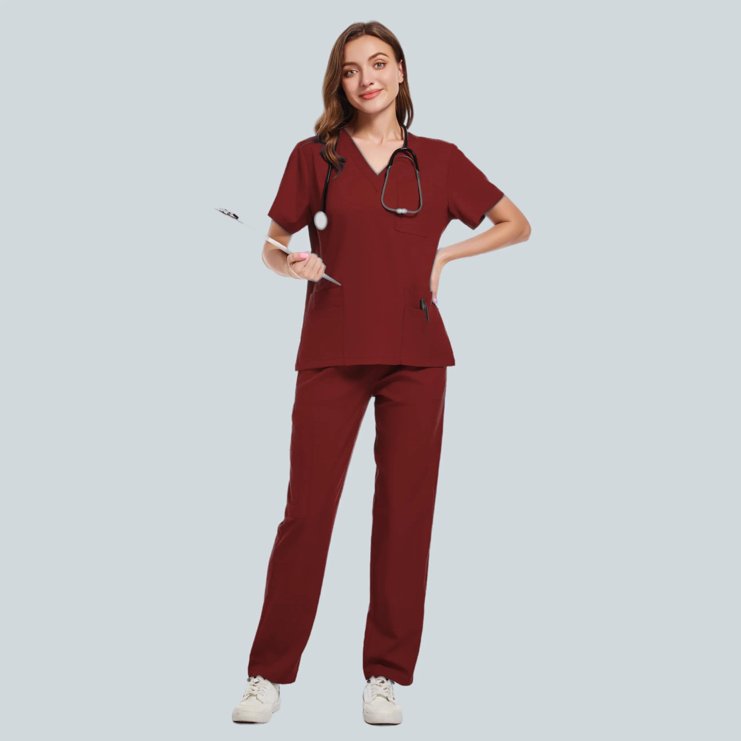 SHOWLU FASHION STORE Wine red / S New Nurse Uniform Woman Hospital Doctor 's Medical Sweatshirt Nursing Pants Unisex Workshop Uniforms Beauty SPA Work Clothes