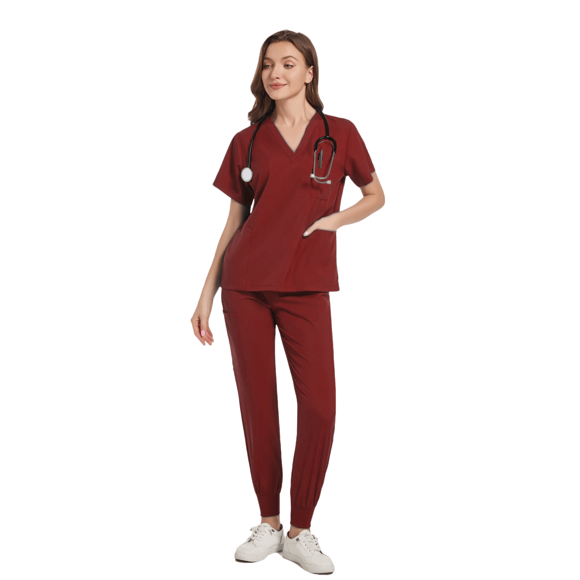 SHOWLU FASHION STORE Wine red / S Women Scrub Set Surgical Nursing Scrub Sets Hospital Uniform Medical Factory Wholesale Uniforms Womens Custom Scrubs