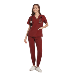 SHOWLU FASHION STORE Wine red / S Women Scrub Set Surgical Nursing Scrub Sets Hospital Uniform Medical Factory Wholesale Uniforms Womens Custom Scrubs