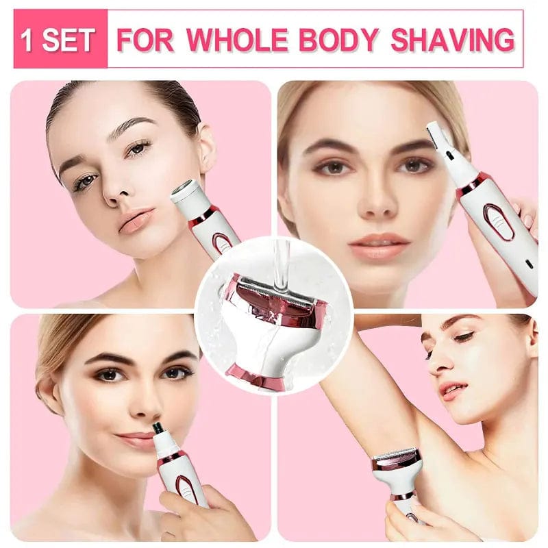 SHOWLU FASHION STORE WITH BOX 4 in 1 Electric Razor for Women Shaver Lady Shaver Body Hair Trimmer for Armpit Bikini Arm Leg Face Mustache Portable Painless