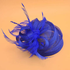  Showlu Fashion Store With veil sapphire blue Retro Linen Yarn Jockey Club Headdress Feather Billycock