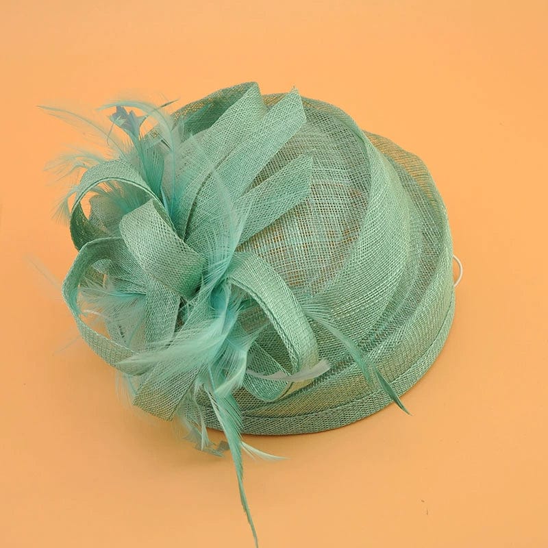  Showlu Fashion Store With veil sapphire blue Retro Linen Yarn Jockey Club Headdress Feather Billycock