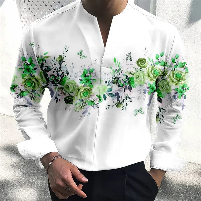  Showlu Fashion Store WLCS-103-S9638831 / M Floral Graphic Stand Collar Shirt