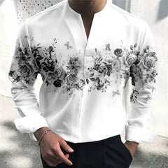  Showlu Fashion Store WLCS-95-S9638831 / XXL Floral Graphic Stand Collar Shirt