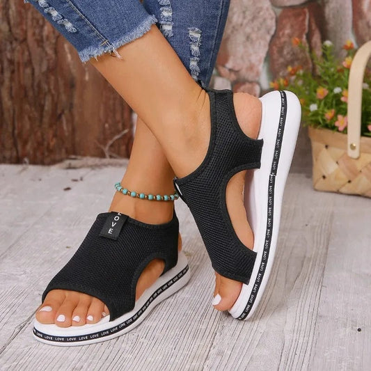  Showlu Fashion Store Woman Elastic Knitting Casual Sandals Shoes Summer Female Wedges Platform Sandals Beach Sports Plus Size 43 Sandalias Mujer