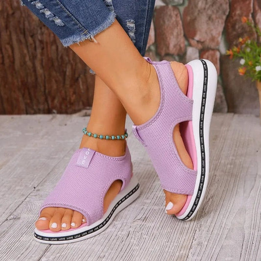  Showlu Fashion Store Woman Elastic Knitting Casual Sandals Shoes Summer Female Wedges Platform Sandals Beach Sports Plus Size 43 Sandalias Mujer