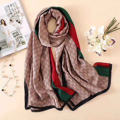  Showlu Fashion Store Women Fashion Print Silk Scarf Luxury Brand Warm 180X90CM Scarves Popular Lrage Satin Finish Shawl The Four Seasons Design Hijab