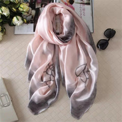  Showlu Fashion Store Women Fashion Print Silk Scarf Luxury Brand Warm 180X90CM Scarves Popular Lrage Satin Finish Shawl The Four Seasons Design Hijab