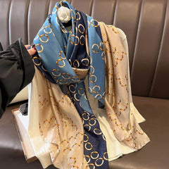  Showlu Fashion Store Women Fashion Print Silk Scarf Luxury Brand Warm 180X90CM Scarves Popular Lrage Satin Finish Shawl The Four Seasons Design Hijab