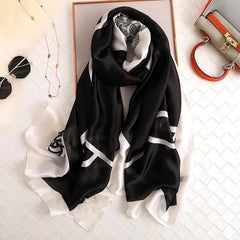  Showlu Fashion Store Women Fashion Print Silk Scarf Luxury Brand Warm 180X90CM Scarves Popular Lrage Satin Finish Shawl The Four Seasons Design Hijab