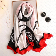  Showlu Fashion Store Women Fashion Print Silk Scarf Luxury Brand Warm 180X90CM Scarves Popular Lrage Satin Finish Shawl The Four Seasons Design Hijab