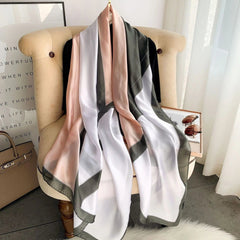  Showlu Fashion Store Women Fashion Print Silk Scarf Luxury Brand Warm 180X90CM Scarves Popular Lrage Satin Finish Shawl The Four Seasons Design Hijab