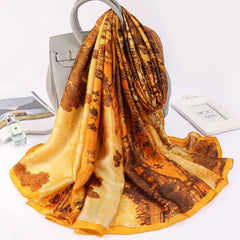  Showlu Fashion Store Women Fashion Print Silk Scarf Luxury Brand Warm 180X90CM Scarves Popular Lrage Satin Finish Shawl The Four Seasons Design Hijab