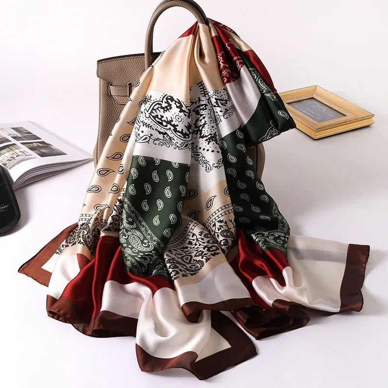  Showlu Fashion Store Women Fashion Print Silk Scarf Luxury Brand Warm 180X90CM Scarves Popular Lrage Satin Finish Shawl The Four Seasons Design Hijab