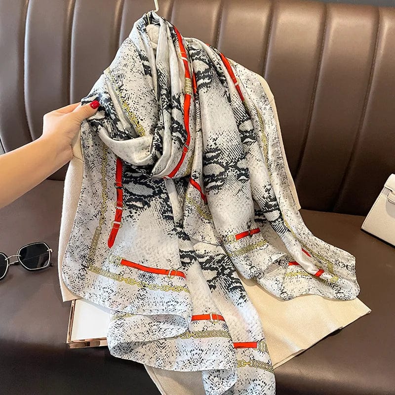  Showlu Fashion Store Women Fashion Print Silk Scarf Luxury Brand Warm 180X90CM Scarves Popular Lrage Satin Finish Shawl The Four Seasons Design Hijab