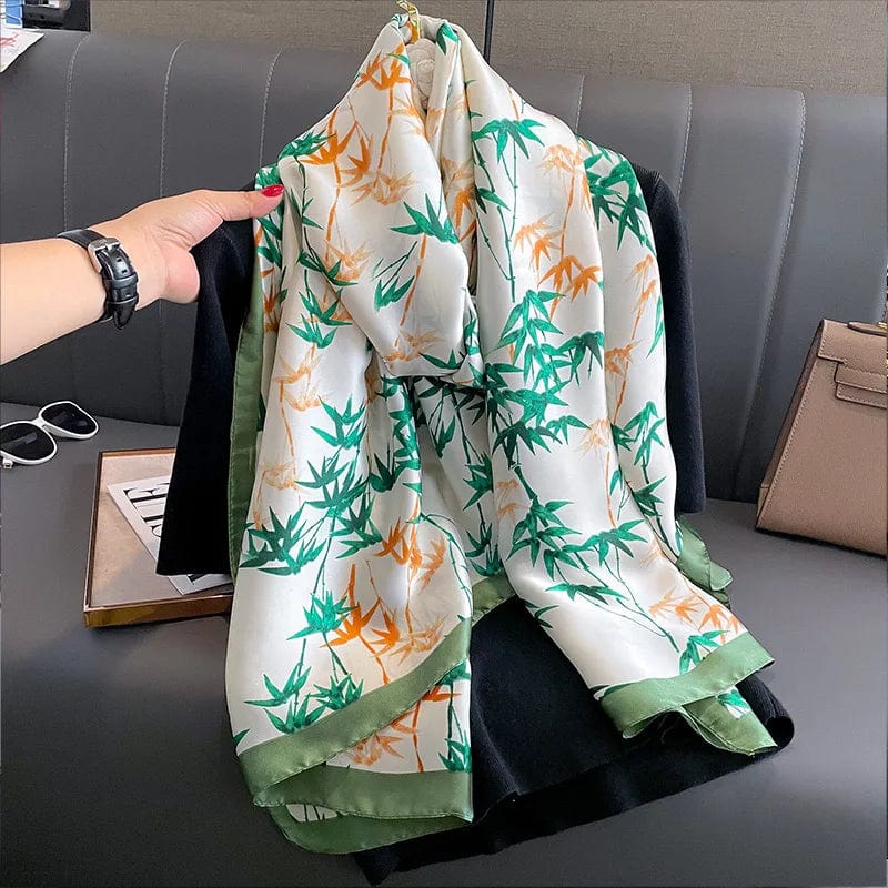  Showlu Fashion Store Women Fashion Print Silk Scarf Luxury Brand Warm 180X90CM Scarves Popular Lrage Satin Finish Shawl The Four Seasons Design Hijab