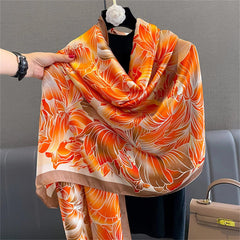  Showlu Fashion Store Women Fashion Print Silk Scarf Luxury Brand Warm 180X90CM Scarves Popular Lrage Satin Finish Shawl The Four Seasons Design Hijab